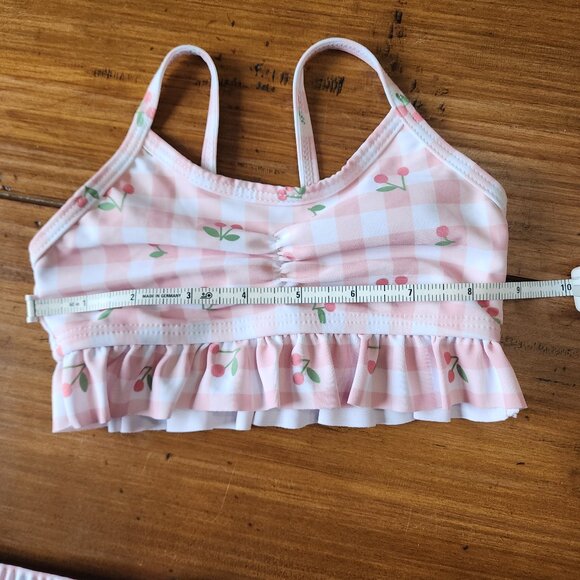 Baby Girl Cherry Print Plaid Bikini Swimsuit & Cap NWOT - Picture 5 of 14